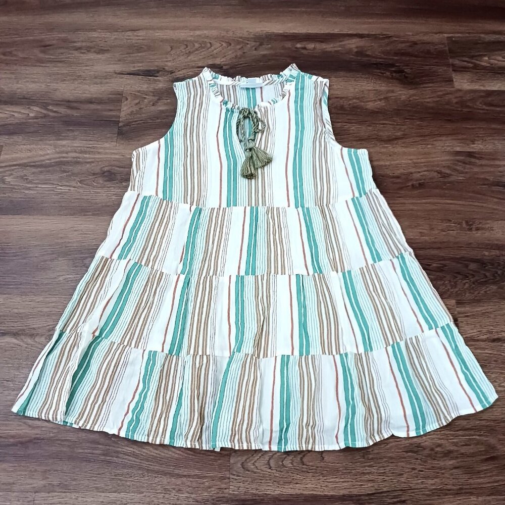 J Jill Striped Ruffle Twisted‎ Tassel Tank Blouse Tunic Women's XSP XS Petite